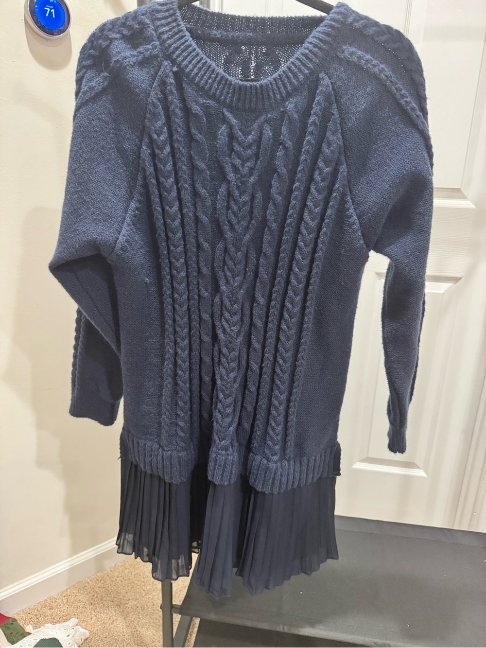 Amazon Navy Cable Knit Mini Dress with Pleated Hem